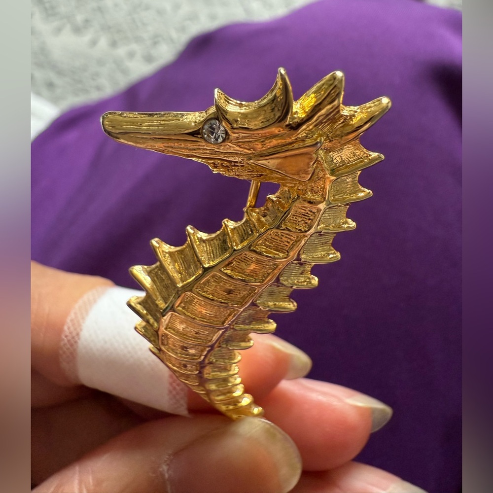 Gold Seahorse Brooch with Crystal Eye